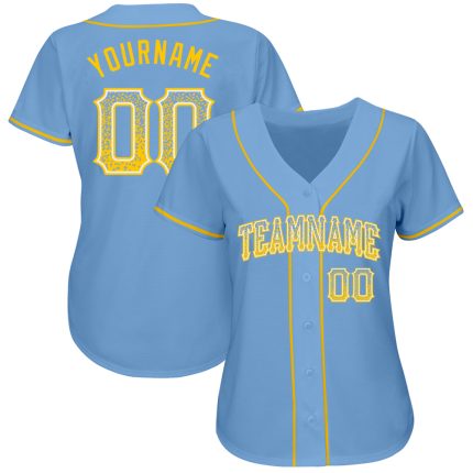 Custom Name and Number Gold-White Light Blue Authentic Drift Baseball Jersey - Personalized Team Apparel Personalized Light