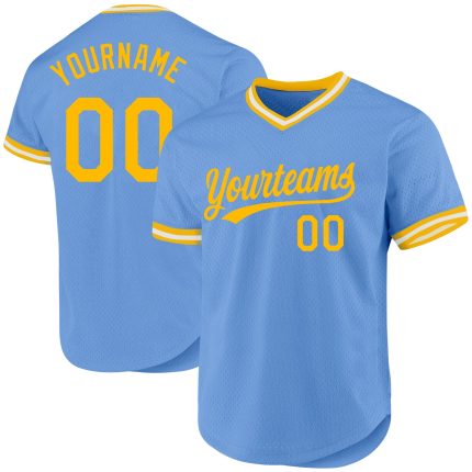 Custom Name & Number Authentic Baseball Jersey - Personalized Light Blue & Gold-White Throwback Design Personalized Light