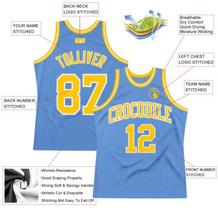 Custom Light Blue Gold-White Basketball Jersey Personalized with Name and Number - Authentic Throwback Team Gear Personalized
