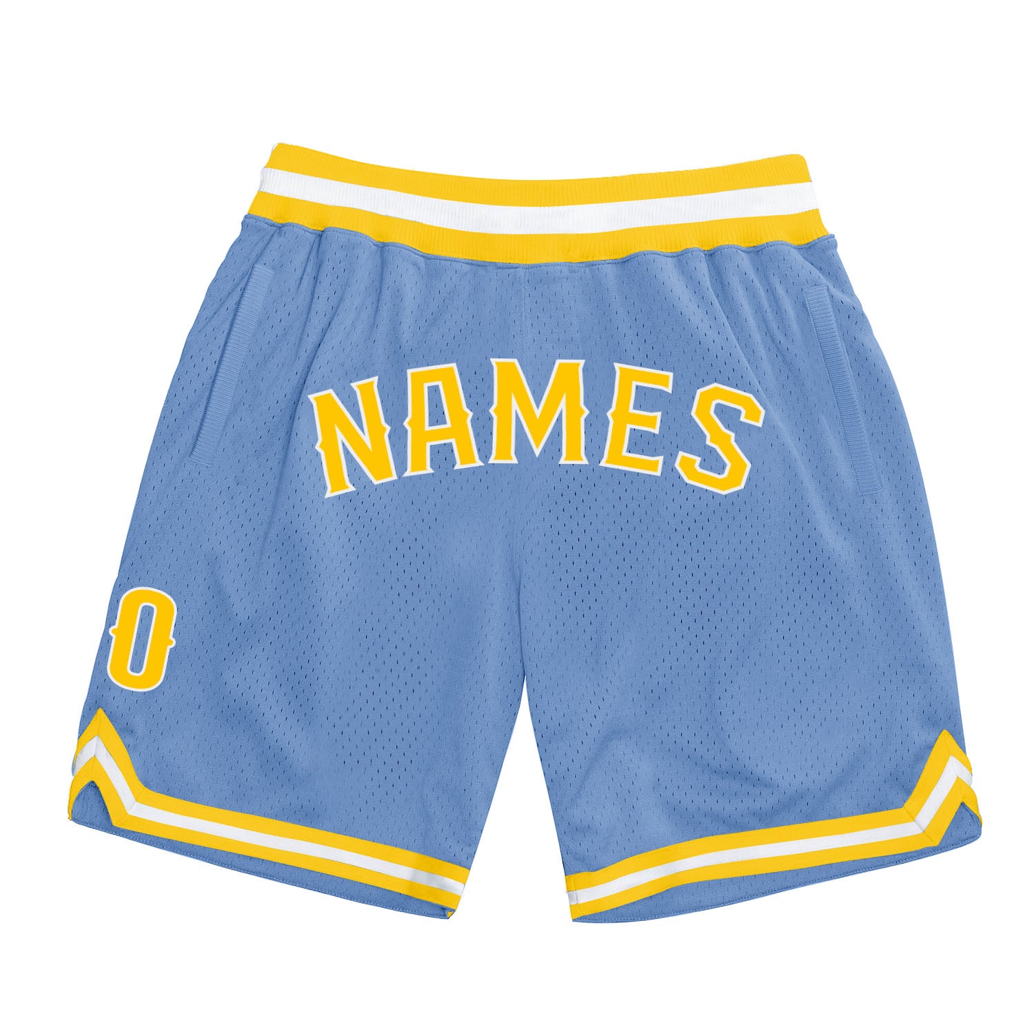 Custom Name and Number Light Blue Gold White Authentic Basketball Shorts - Personalized Throwback Team Gear Personalized