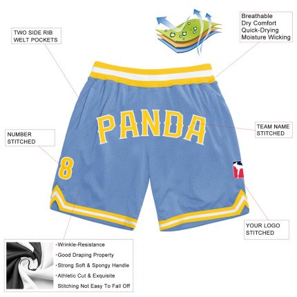 Custom Name and Number Light Blue Gold White Authentic Basketball Shorts - Personalized Throwback Team Gear Personalized