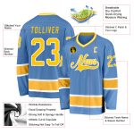 Custom Light Blue Gold-White Hockey Jersey with Personalized Name and Number - Team Apparel Personalized Light Blue Gold-White