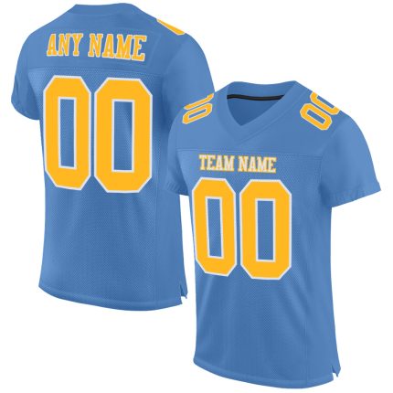 Custom Light Blue Gold-White Authentic Football Jersey with Personalized Name and Number - Team Apparel Personalized Light