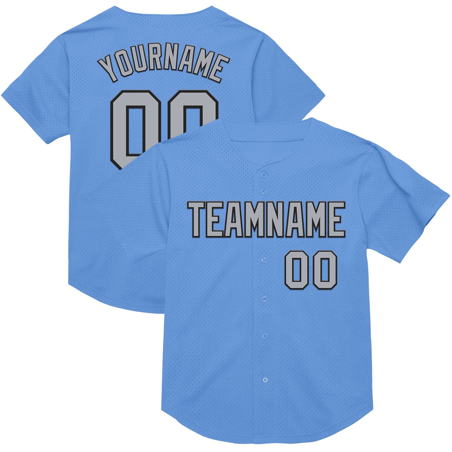 Custom Team Name and Number Personalized Baseball Jersey - Light Blue Gray-Black Mesh Authentic Throwback Style Personalized