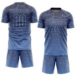 Custom Soccer Jersey with Personalized Name and Number, Light Blue Gray Lines Design, Sublimation Team Uniform Personalized