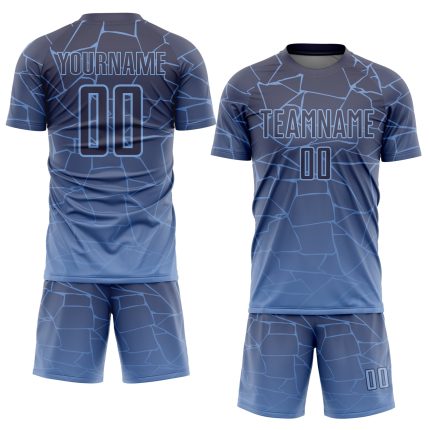 Custom Soccer Jersey with Personalized Name and Number, Light Blue Gray Lines Design, Sublimation Team Uniform Personalized