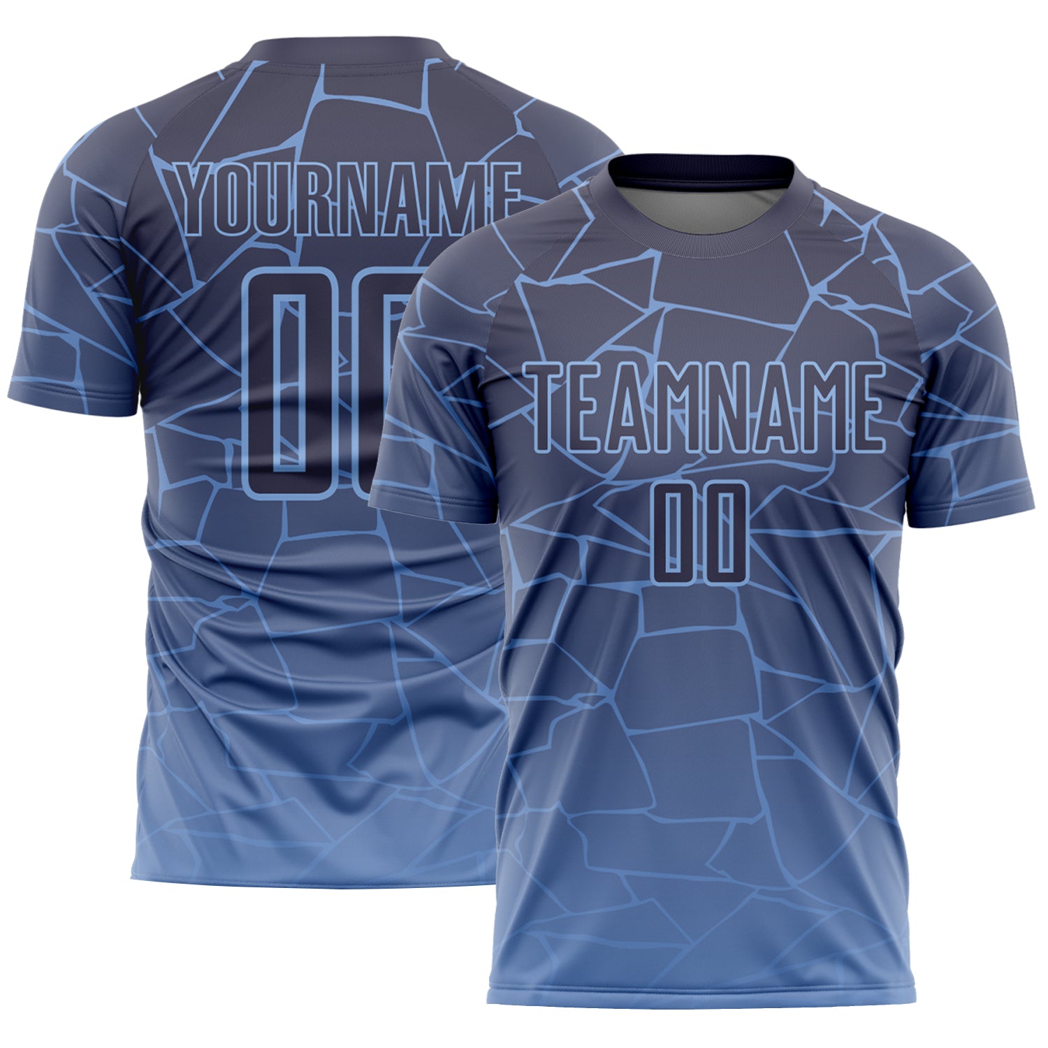 Custom Soccer Jersey with Personalized Name and Number, Light Blue Gray Lines Design, Sublimation Team Uniform Personalized
