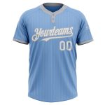 Custom Name and Number Unisex Softball Jersey - Light Blue Gray Pinstripe Two-Button Design Personalized Light Blue Gray