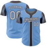 Personalized Baseball Jersey Authentic Team Custom Name Number Light Blue Gray Steel Gray 3 Colors Arm Shapes Personalized