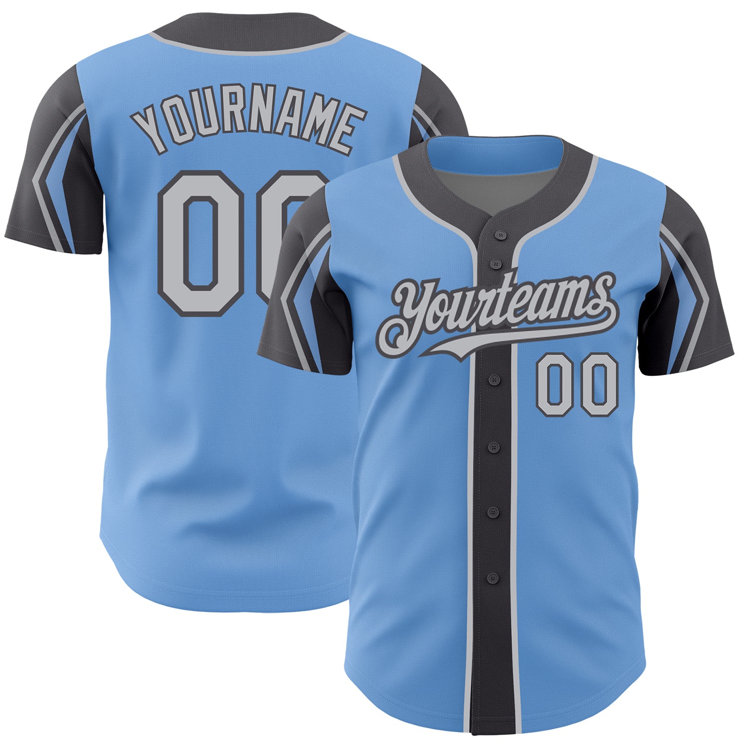 Personalized Baseball Jersey Authentic Team Custom Name Number Light Blue Gray Steel Gray 3 Colors Arm Shapes Personalized