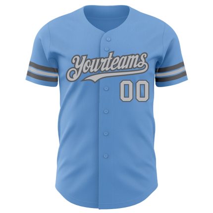 Personalized Light Blue Gray Authentic Baseball Jersey - Custom Design in Steel Gray Color Personalized Light Blue Gray-Steel