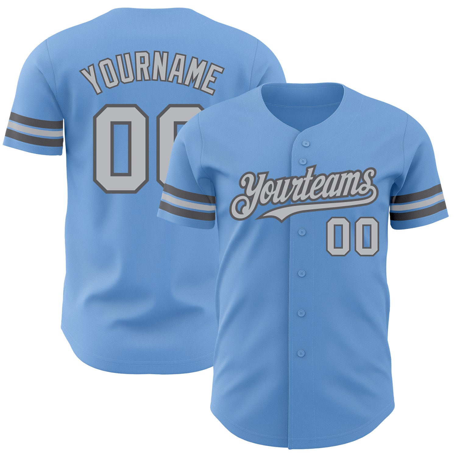 Personalized Light Blue Gray Authentic Baseball Jersey - Custom Design in Steel Gray Color Personalized Light Blue Gray-Steel