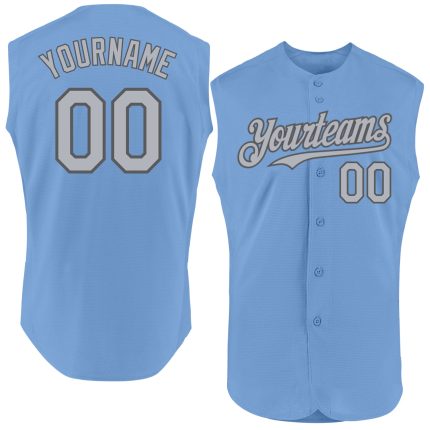 Custom Name & Number Light Blue Gray Steel Gray Sleeveless Baseball Jersey - Personalized Authentic Team Gear Personalized