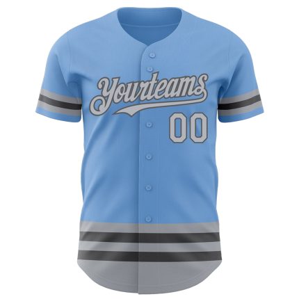 Custom Name and Number Authentic Baseball Jersey in Light Blue Gray and Steel Gray Personalized Light Blue Gray-Steel Gray