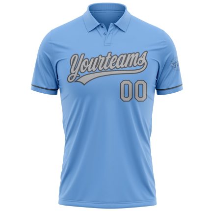 Custom Light Blue Gray Performance Vapor Golf Polo Shirt with Team Name and Number Personalized Light Blue Gray-Steel Gray