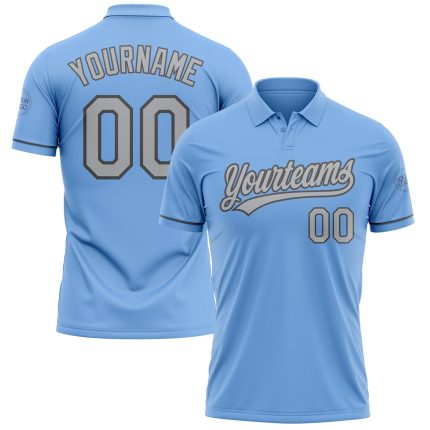 Custom Light Blue Gray Performance Vapor Golf Polo Shirt with Team Name and Number Personalized Light Blue Gray-Steel Gray