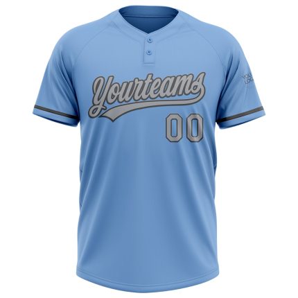 Custom Name and Number Softball Jersey - Unisex Two-Button Light Blue Gray-Steel Gray Personalized Light Blue Gray-Steel