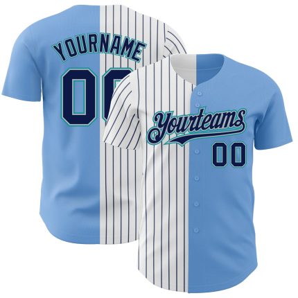 Customizable Pinstripe Baseball Jersey - Light Blue Gray Teal Navy - Team Name & Number Authentic Fashion Style Personalized