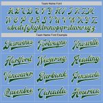 Custom Team Name Number Light Blue Green Cream Varsity Letterman Bomber Jacket Full-Snap Personalized Personalized Light