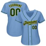 Custom Authentic Baseball Jersey with Personalized Name and Number in Light Blue Green-Gold Personalized Light Blue Green-Gold