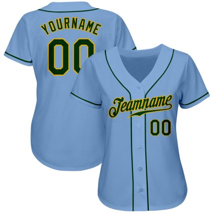 Custom Authentic Baseball Jersey with Personalized Name and Number in Light Blue Green-Gold Personalized Light Blue Green-Gold