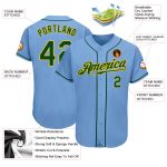 Custom Authentic Baseball Jersey with Personalized Name and Number in Light Blue Green-Gold Personalized Light Blue Green-Gold