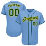 Custom Authentic Baseball Jersey with Personalized Name and Number in Light Blue Green-Gold Personalized Light Blue Green-Gold