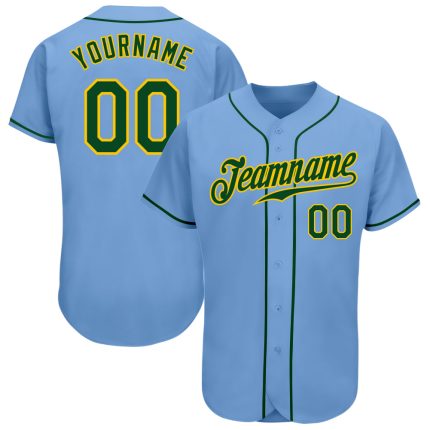 Custom Authentic Baseball Jersey with Personalized Name and Number in Light Blue Green-Gold Personalized Light Blue Green-Gold