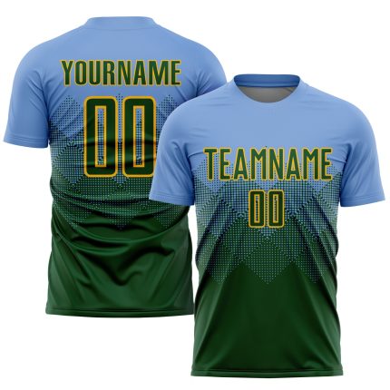 Custom Name and Number Soccer Jersey Light Blue Green-Gold Sublimation Uniform - Personalized Team Performance Apparel Personalized