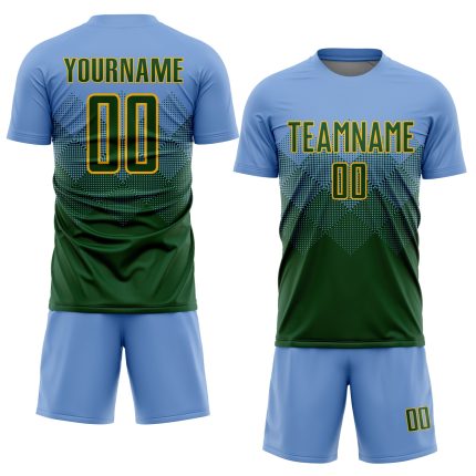 Custom Name and Number Soccer Jersey Light Blue Green-Gold Sublimation Uniform - Personalized Team Performance Apparel Personalized