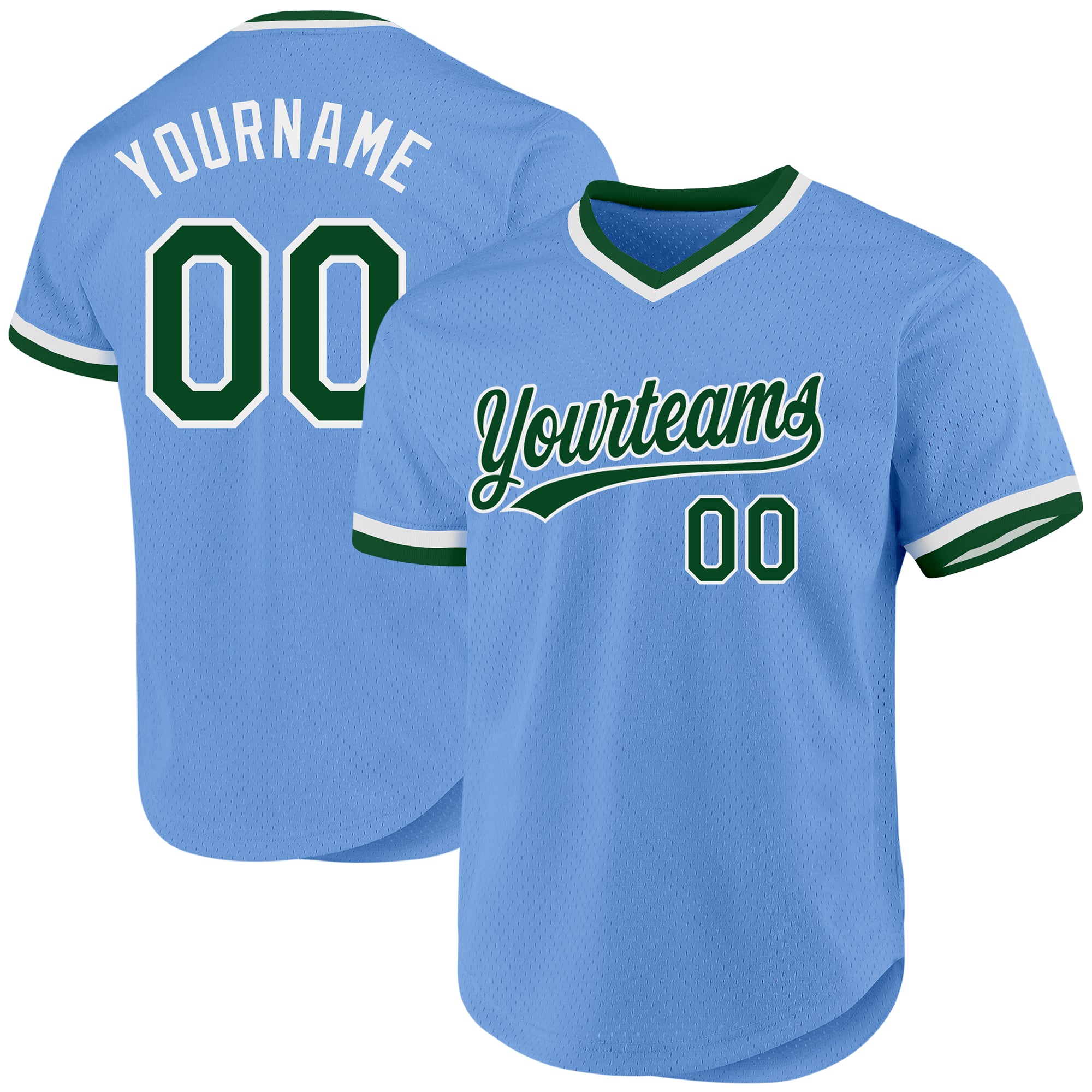Custom Name and Number Personalized Light Blue Green and White Authentic Baseball Jersey - Throwback Style Personalized Light