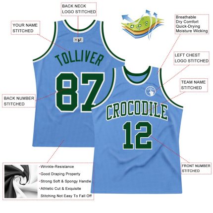 Custom Name Number Basketball Jersey - Personalized Light Blue Green White Authentic Throwback Style Personalized Light Blue