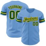 Custom Name Number Light Blue Green-Yellow Authentic Baseball Jersey - Personalized Team Apparel Personalized Light Blue