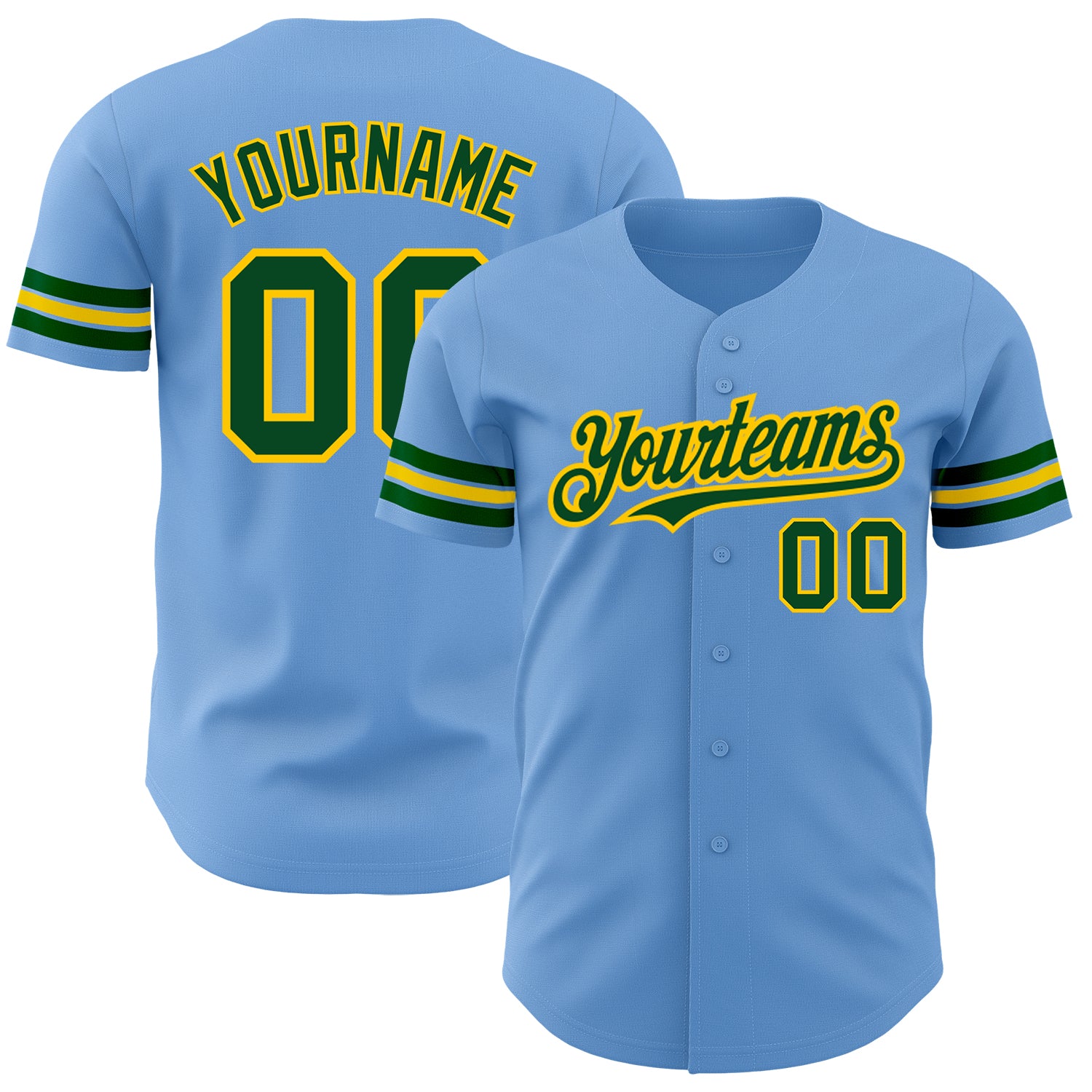 Custom Name Number Light Blue Green-Yellow Authentic Baseball Jersey - Personalized Team Apparel Personalized Light Blue