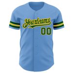 Custom Name Number Light Blue Green-Yellow Authentic Baseball Jersey - Personalized Team Apparel Personalized Light Blue