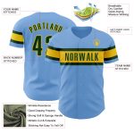 Personalized Authentic Baseball Jersey in Light Blue Green-Yellow Personalized Light Blue Green-Yellow Authentic Baseball