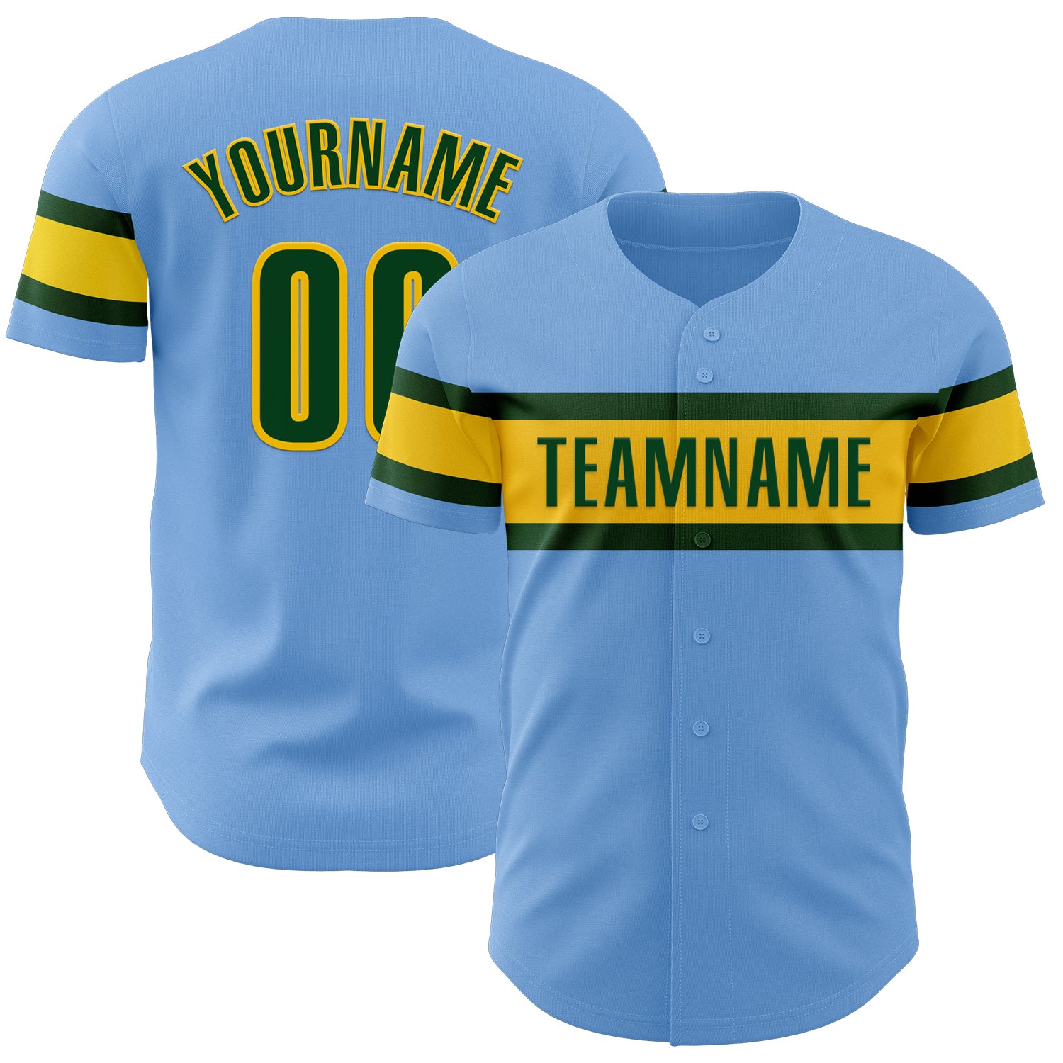 Personalized Authentic Baseball Jersey in Light Blue Green-Yellow Personalized Light Blue Green-Yellow Authentic Baseball