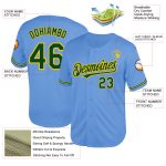 Custom Team Personalized Light Blue Green-Yellow Baseball Jersey with Name and Number, Authentic Throwback Style Personalized
