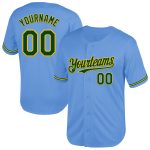 Custom Team Personalized Light Blue Green-Yellow Baseball Jersey with Name and Number, Authentic Throwback Style Personalized