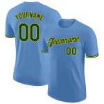 Custom Team Performance T-Shirt with Name and Number - Light Blue Green-Yellow Personalized Light Blue Green-Yellow Performance