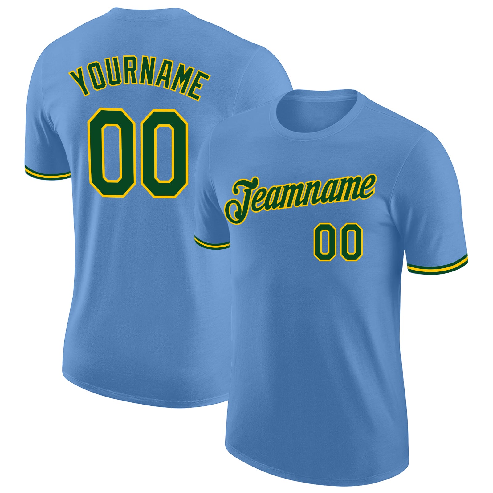 Custom Team Performance T-Shirt with Name and Number - Light Blue Green-Yellow Personalized Light Blue Green-Yellow Performance