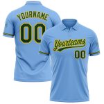 Custom Name and Number Performance Golf Polo Shirt - Light Blue Green-Yellow Personalized Light Blue Green-Yellow Performance