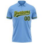 Custom Name and Number Performance Golf Polo Shirt - Light Blue Green-Yellow Personalized Light Blue Green-Yellow Performance