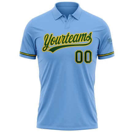 Custom Name and Number Performance Golf Polo Shirt - Light Blue Green-Yellow Personalized Light Blue Green-Yellow Performance