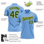Custom Name and Number Performance Golf Polo Shirt - Light Blue Green-Yellow Personalized Light Blue Green-Yellow Performance