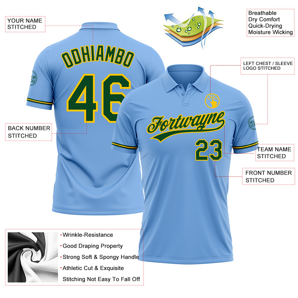 Personalized Light Blue Green-Yellow Performance Vapor Golf Polo Shirt Team Custom Name and Number Custom Name and Number Performance Golf Polo Shirt - Light Blue Green-Yellow Personalized Light Blue Green-Yellow Performance - Image 3