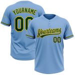 Custom Name and Number Unisex Softball Jersey in Light Blue Green-Yellow, Two-Button Design, Personalized Team Apparel Personalized