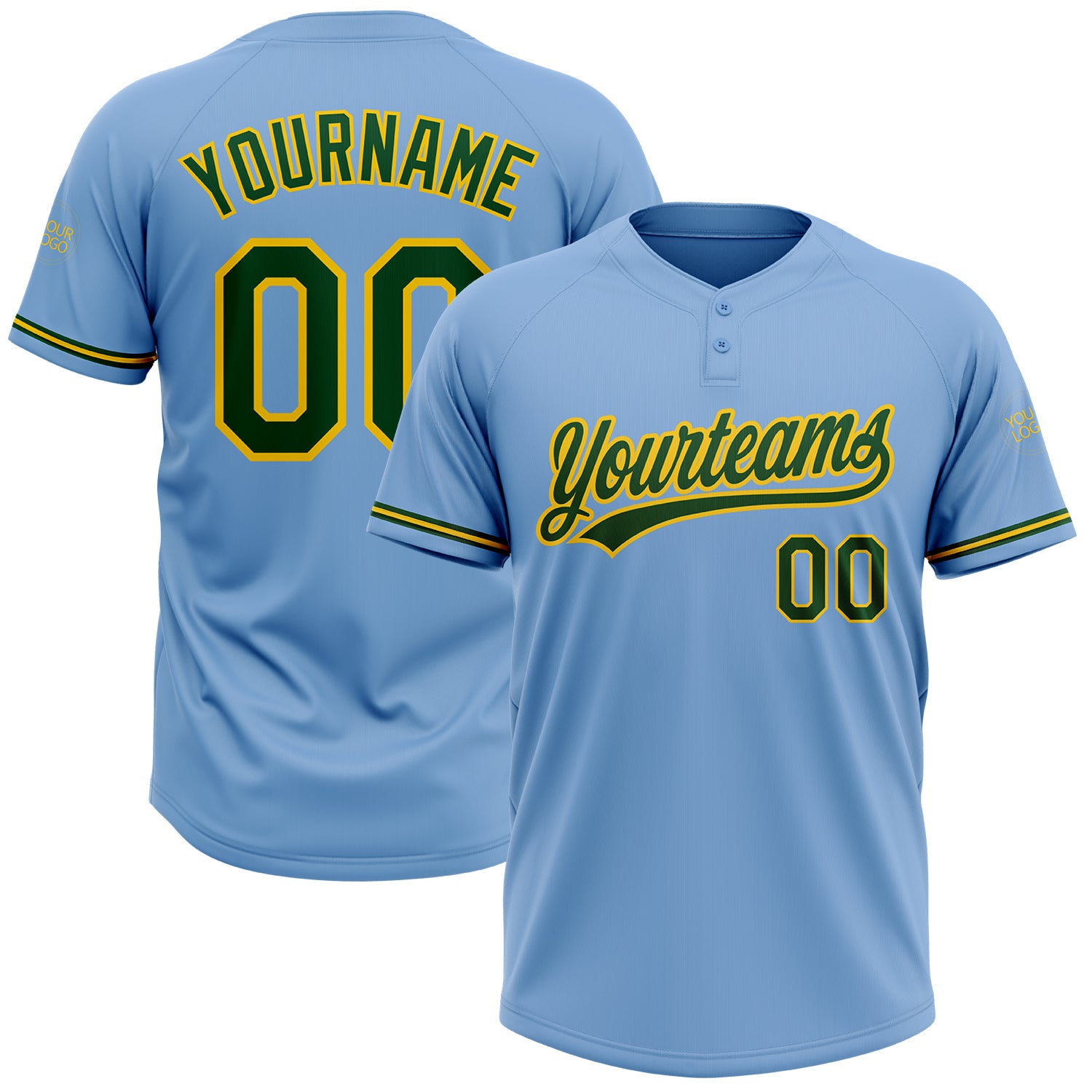 Custom Name and Number Unisex Softball Jersey in Light Blue Green-Yellow, Two-Button Design, Personalized Team Apparel Personalized