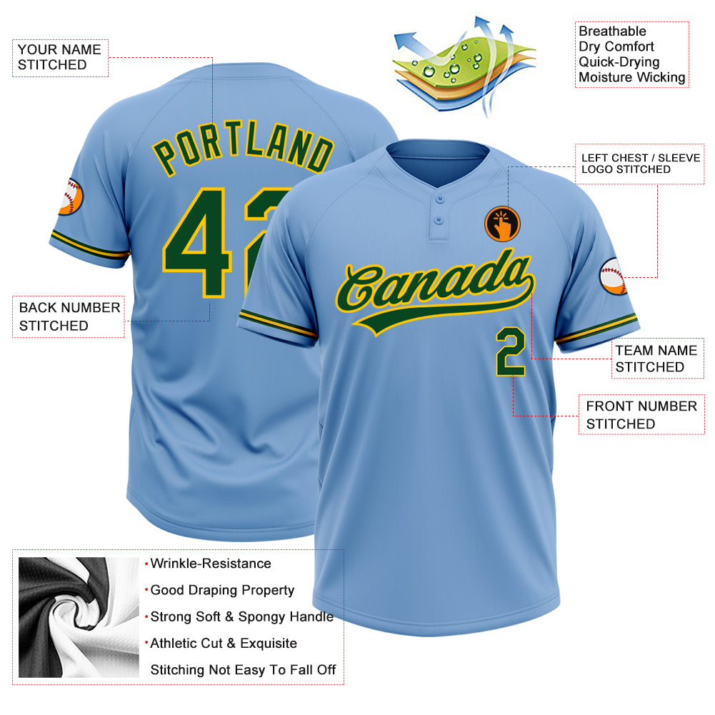 Personalized Light Blue Green-Yellow Two-Button Unisex Softball Jersey Team Custom Name and Number Custom Name and Number Unisex Softball Jersey in Light Blue Green-Yellow, Two-Button Design, Personalized Team Apparel Personalized - Image 3