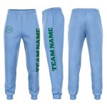 Custom Name Number Fleece Jogger Sweatpants in Light Blue and Kelly Green - Personalized Team Apparel Personalized Light